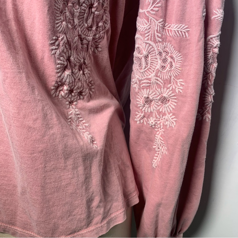 Soft Surrounfings Cotton pink Embroidery Long Sleeve Boho Size M - Picture 4 of 11